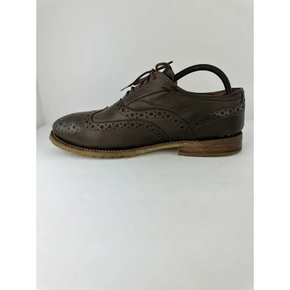 J.D. Fisk Mens Brown Leather Wingtip Oxford Lug Sole Brogue Shoes Size 9.5